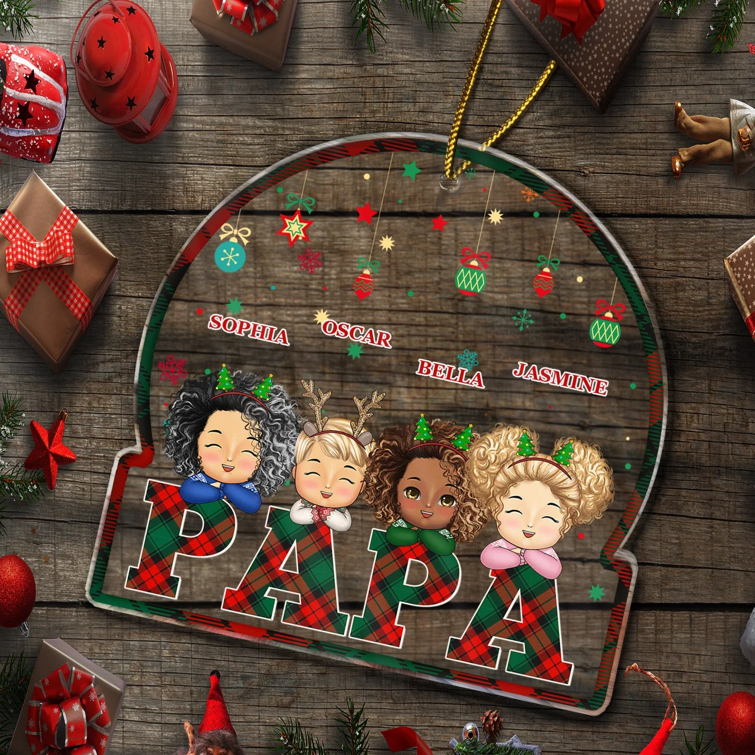 Red & Green Plaid Title - Christmas, Birthday, Loving Gift For Dad, Mom, Papa, Nana, Grandpa, Grandma - Personalized Custom Shaped Acrylic Ornament - Image 5