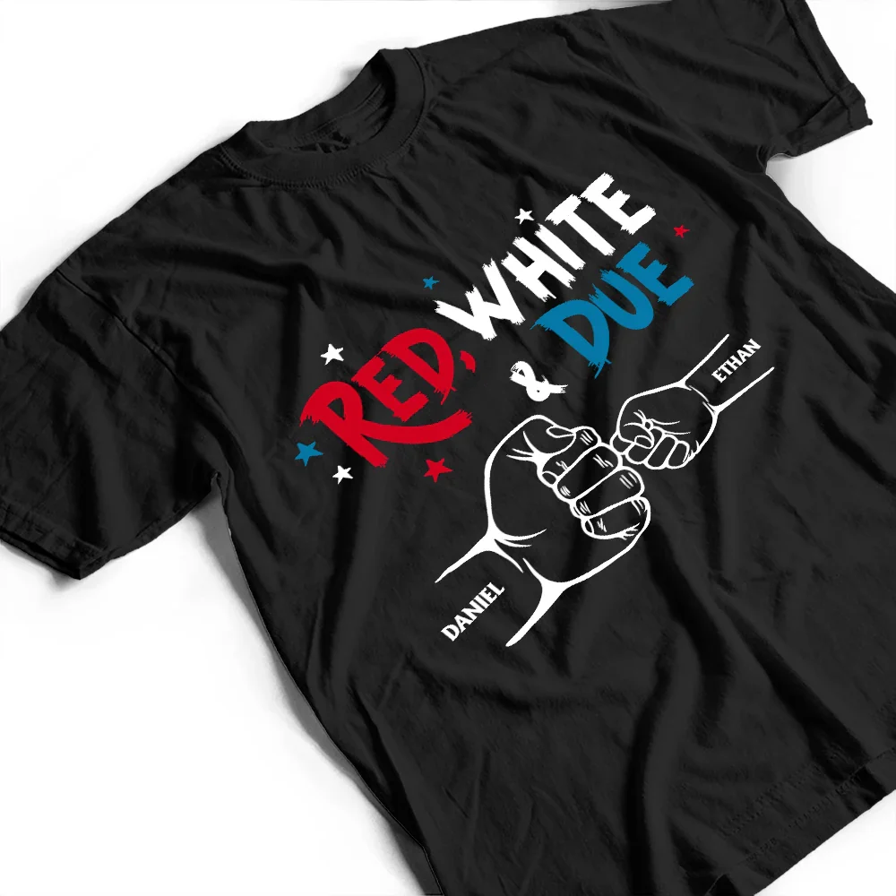 Red White And Due Mom Dad Baby Dog Cat - Personalized T Shirt - Image 4