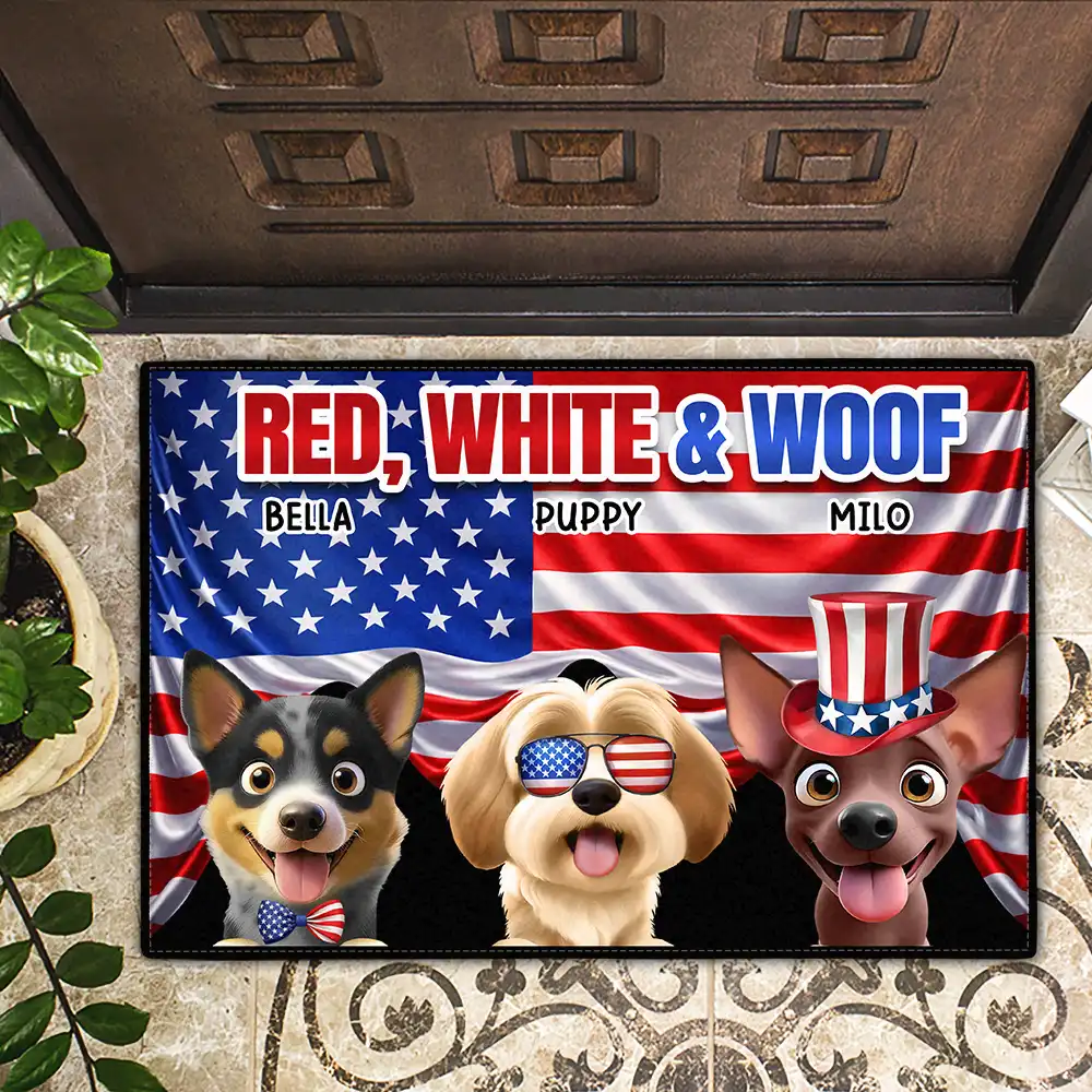 Red White Woof 250 Years Of Freedom - Personalized Doormat - Image 2