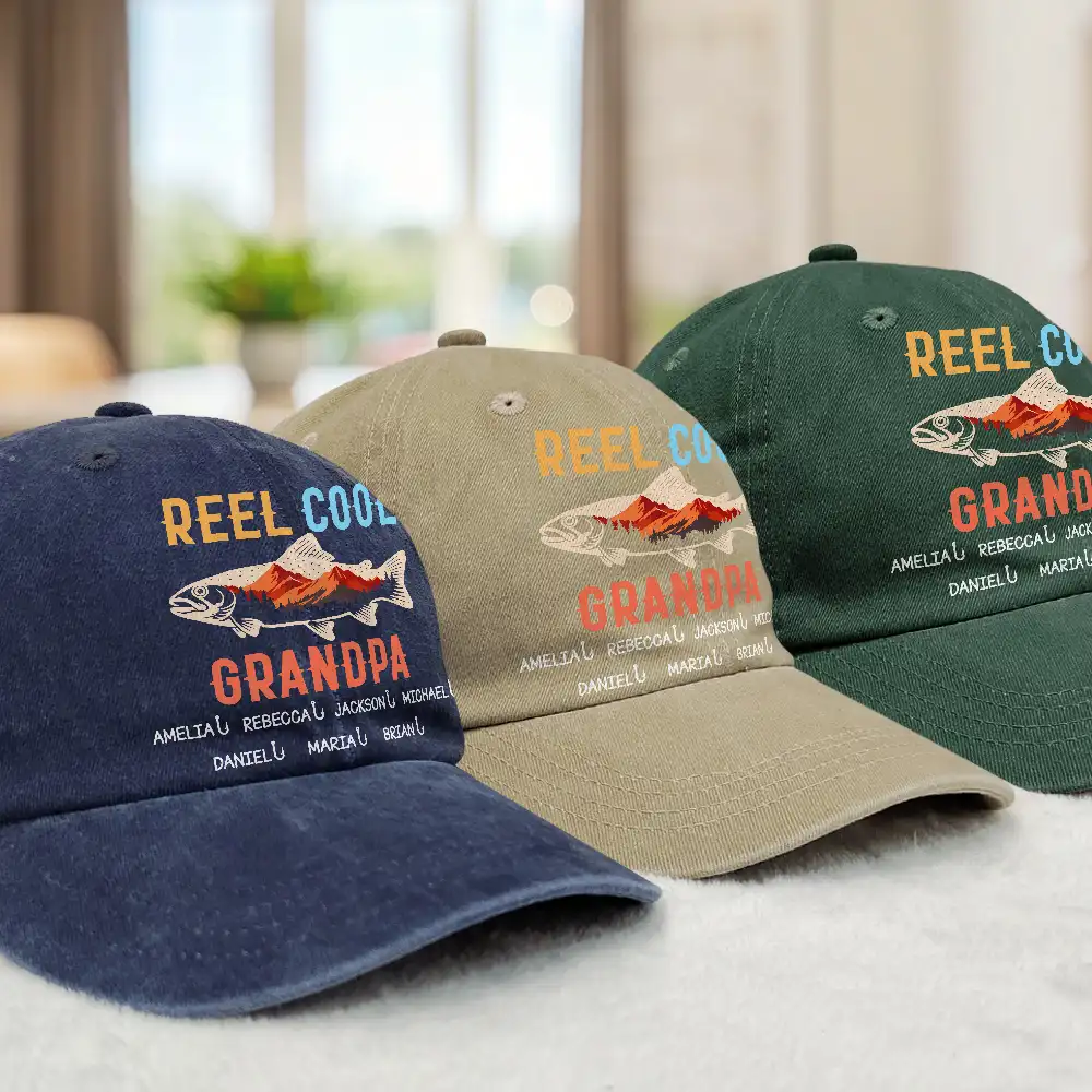 Reel Cool Grandpa - Personalized Vintage Washed Denim Cap - Image 3