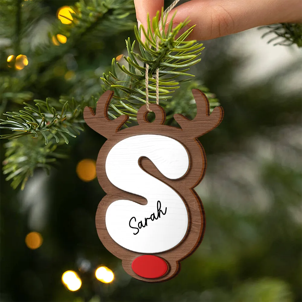 Reindeer Alphabet Christmas - Personalized 2-Layered Wooden Ornament - Image 2