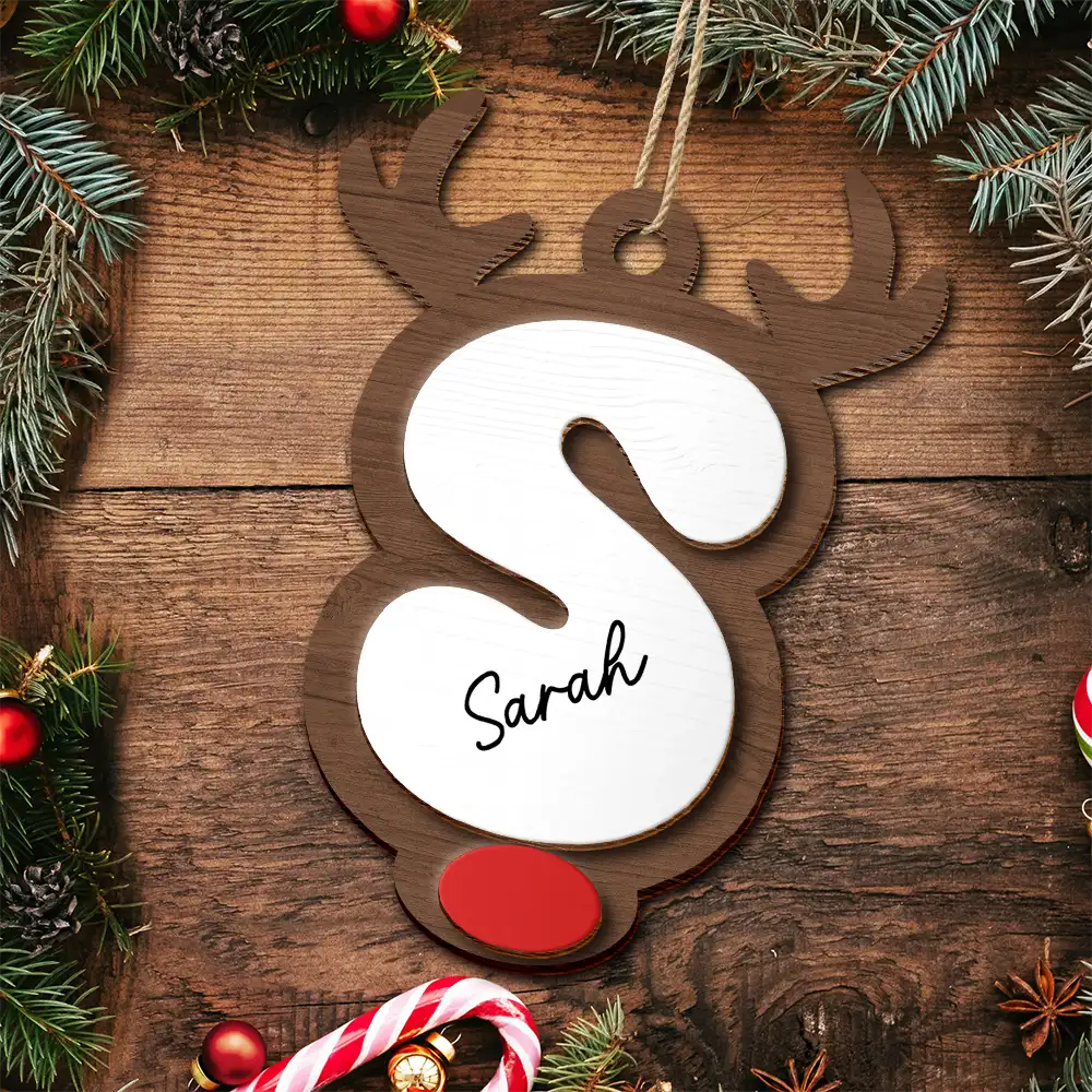 Reindeer Alphabet Christmas - Personalized 2-Layered Wooden Ornament - Image 5