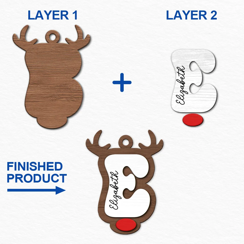 Reindeer Alphabet Christmas - Personalized 2-Layered Wooden Ornament - Image 6
