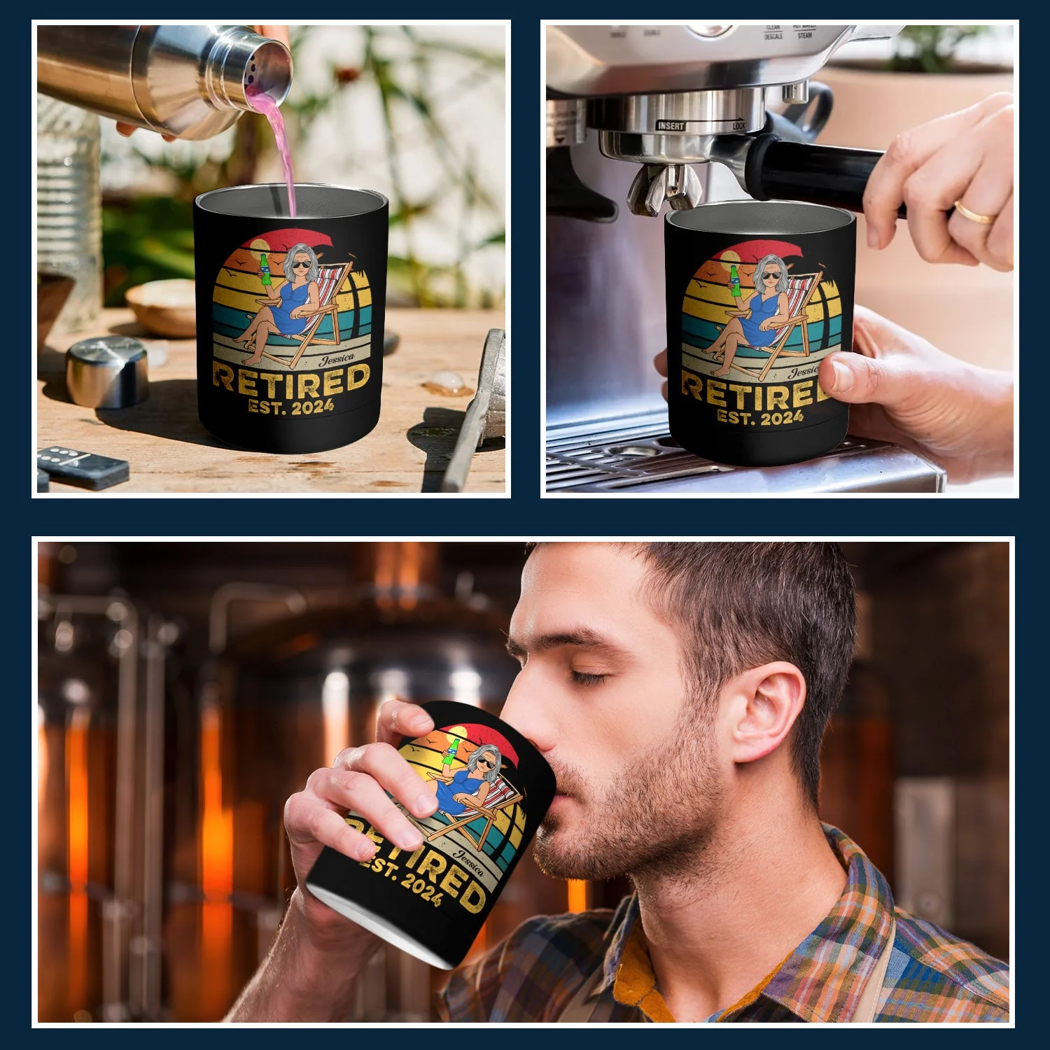 Retired A Person Who Is Happy On Monday - Funny Gift For Dad, Father, Papa, Grandpa - Personalized Lowball Tumbler - Image 5