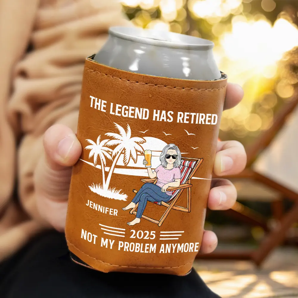 Retired Legend Every Sip Taste Like - Personalized Leather Can Cooler - Image 3