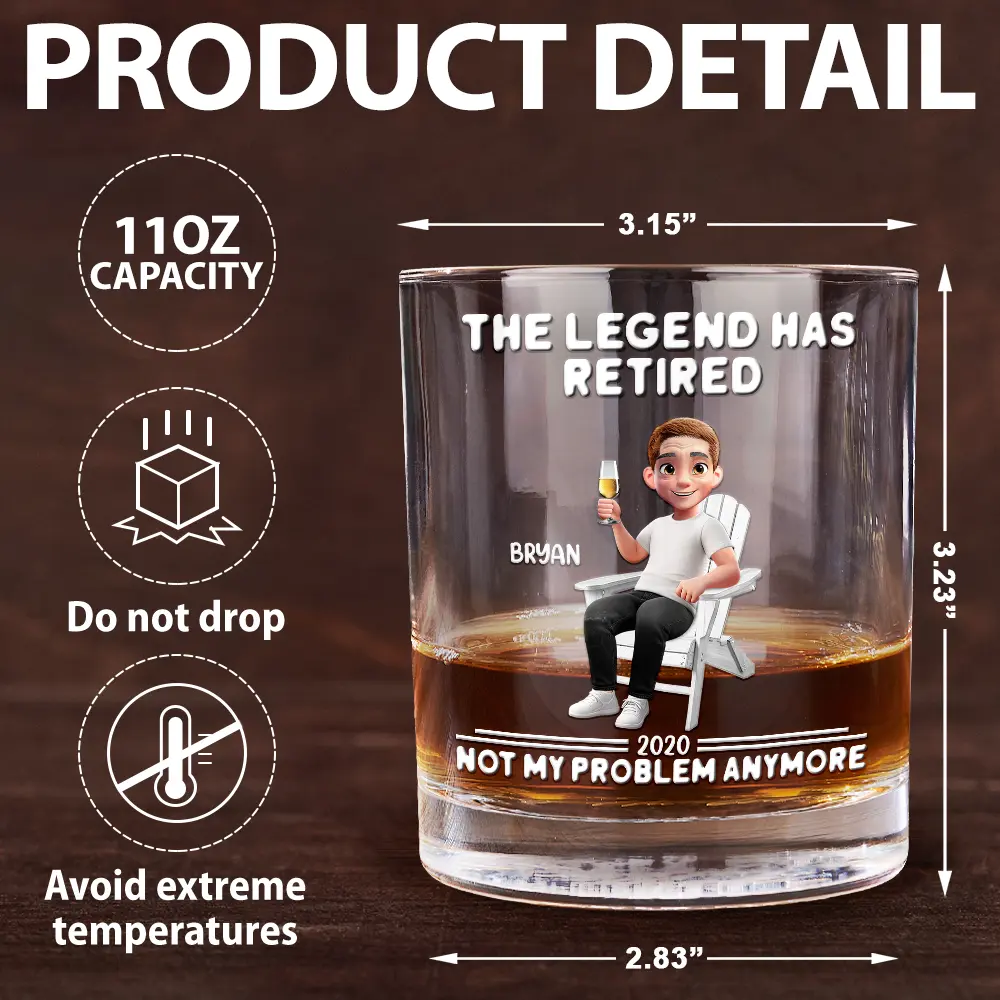 Retired Not My Problem Anymore 3D Effect - Personalized Whiskey Glass - Image 5