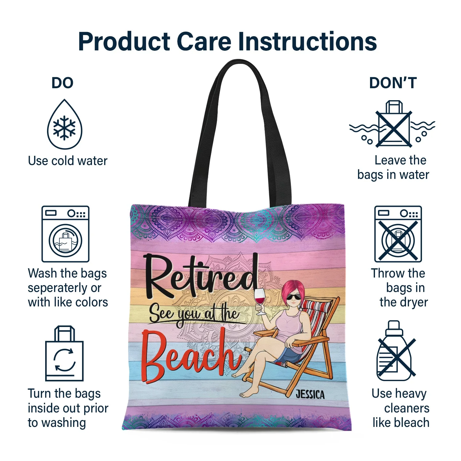 Retired See You At The Beach - Gift For Retiree - Personalized Custom Zippered Canvas Bag - Image 6
