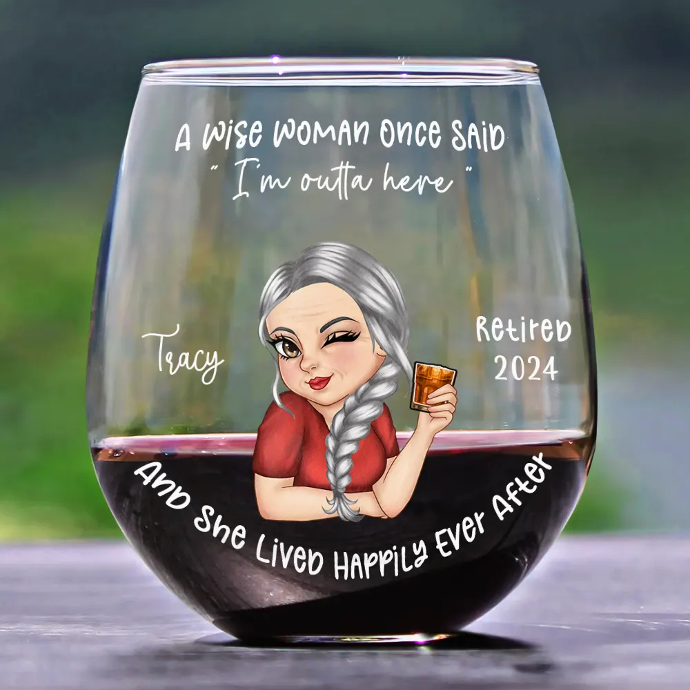 Retired Turban Woman And She Lived Happily Ever After - Personalized Stemless Wine Glass - Image 2