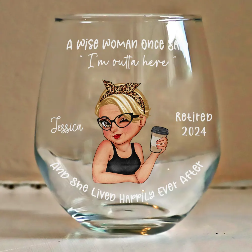 Retired Turban Woman And She Lived Happily Ever After - Personalized Stemless Wine Glass - Image 4