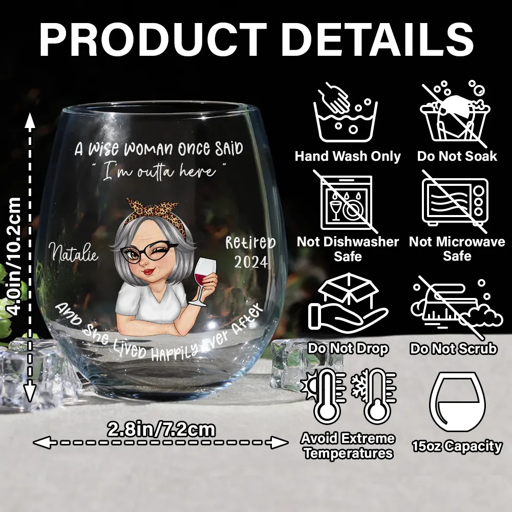 Retired Turban Woman And She Lived Happily Ever After - Personalized Stemless Wine Glass - Image 5