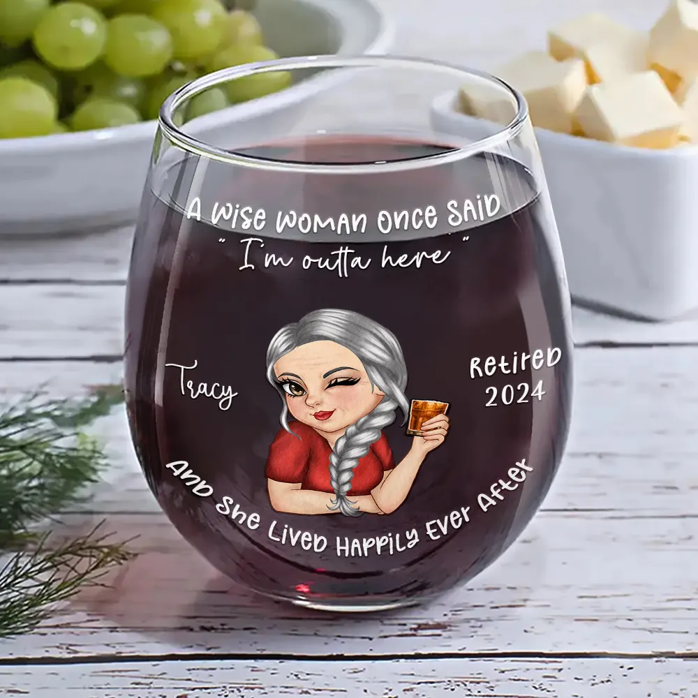 Retired Turban Woman And She Lived Happily Ever After - Personalized Stemless Wine Glass - Image 6