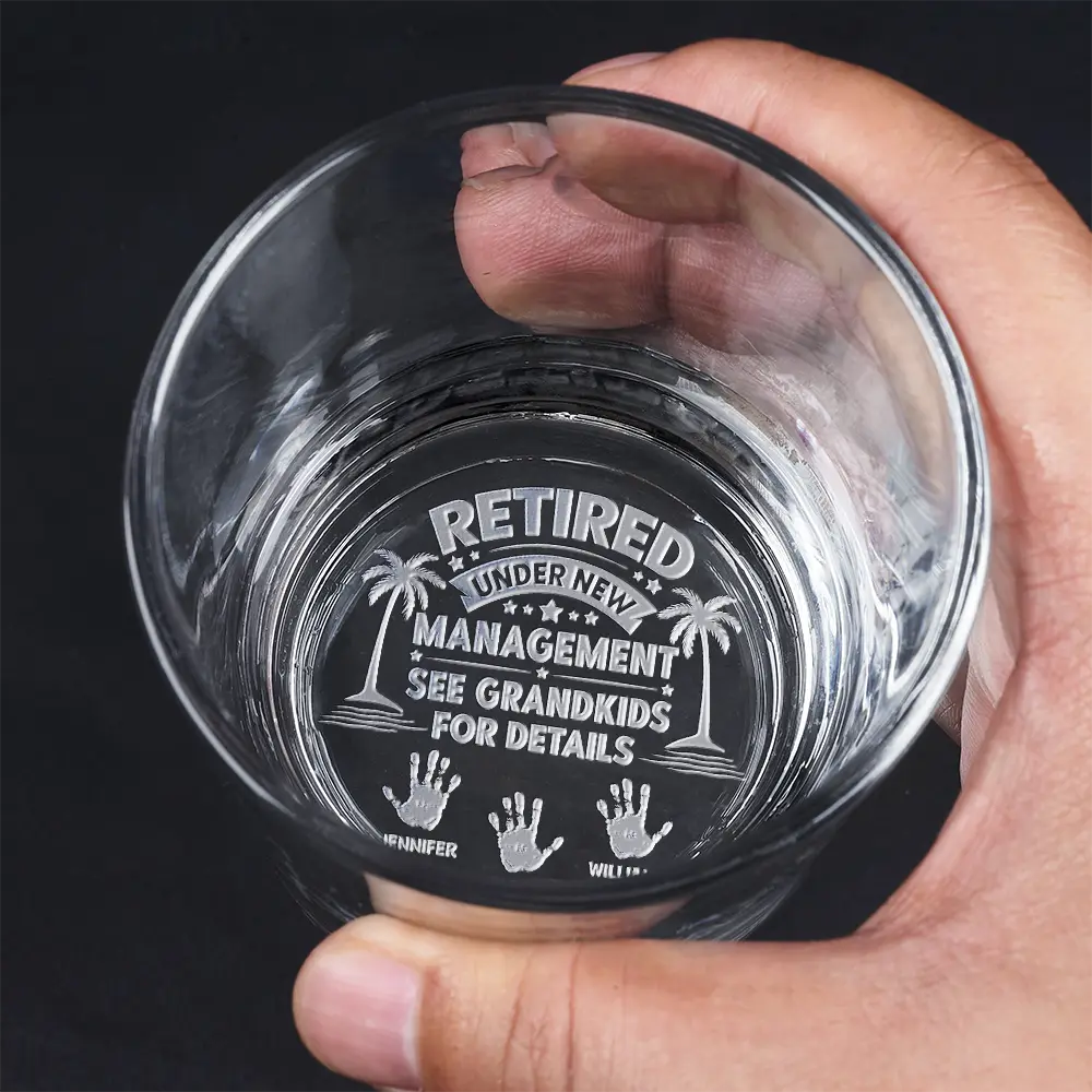 Retired Under New Management Handprints - Personalized Engraved Whiskey Glass - Image 4