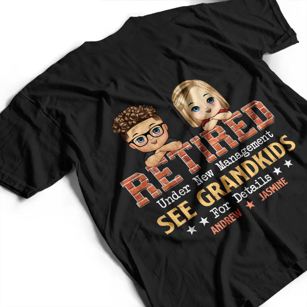 Retired Under New Management See Grandkids Chibi - Personalized T Shirt - Image 3