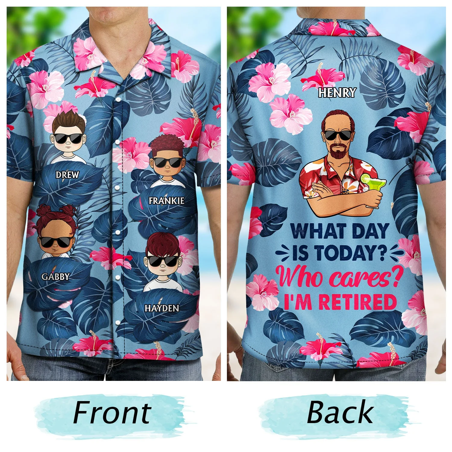 Retired Under New Management See Grandkids For Details - Birthday, Loving Gift For Dad, Father, Papa, Grandpa, Grandfather - Personalized Custom Hawaiian Shirt - Image 2