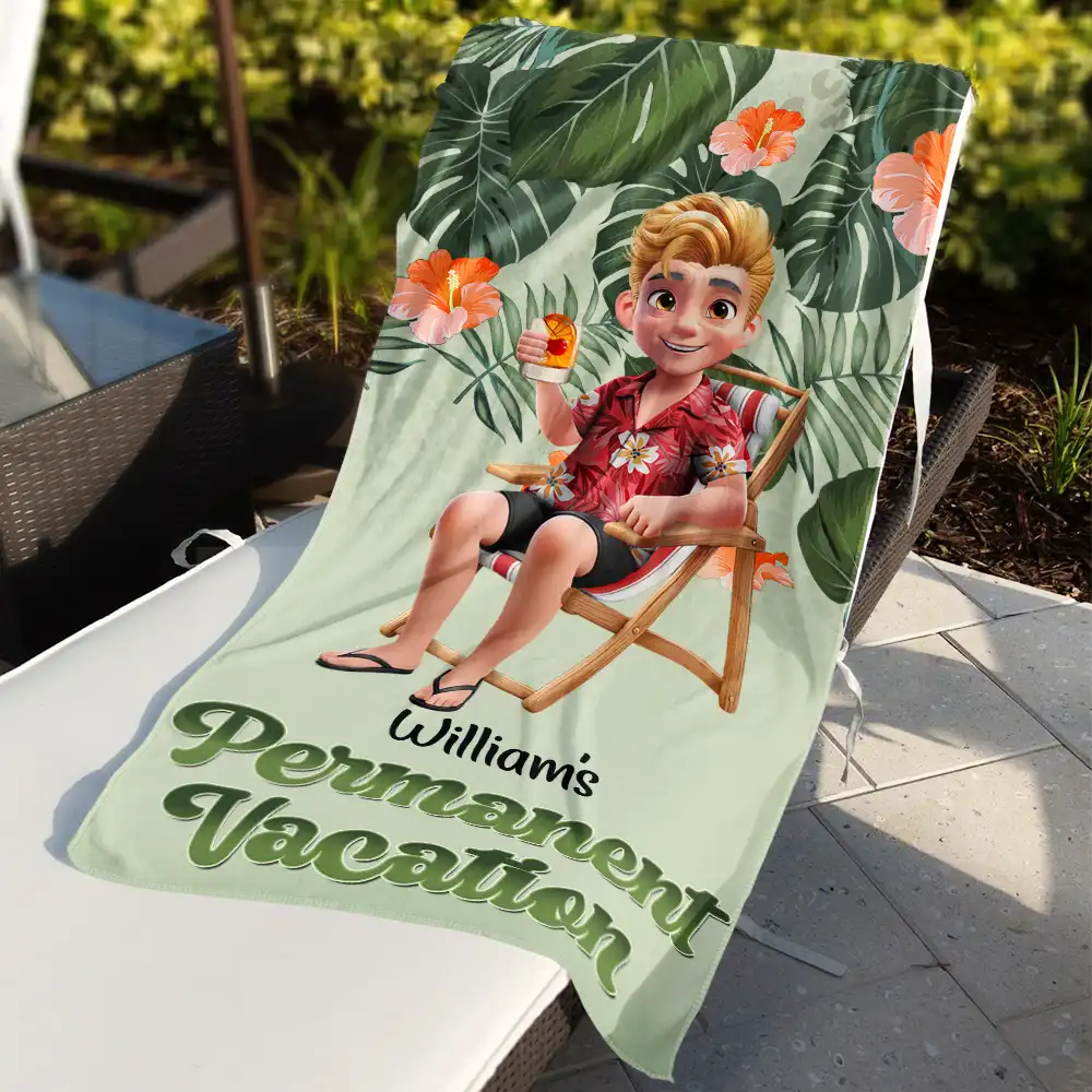 Retirement Plan Permanent Vacation - Personalized Beach Towel - Image 3