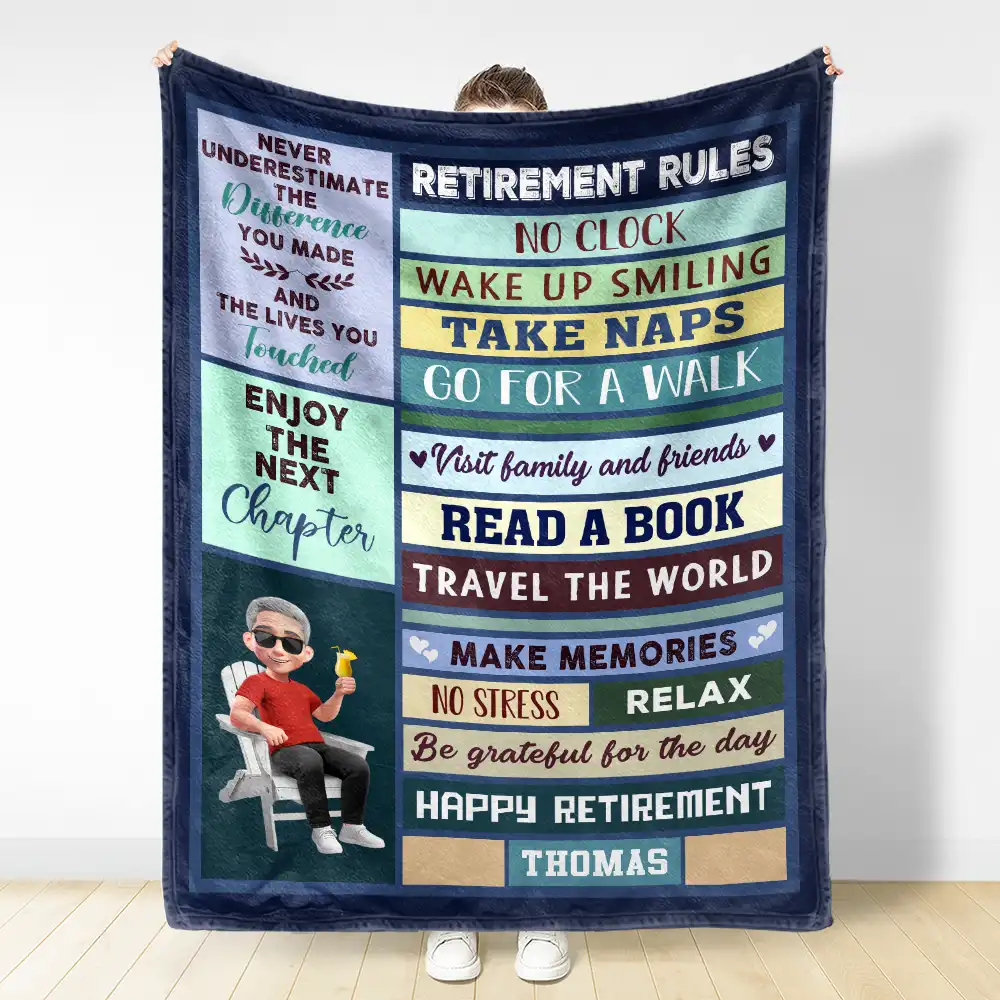Retirement Rules Funny Farewell Gift - Personalized Fleece Blanket, Sherpa Blanket - Image 3