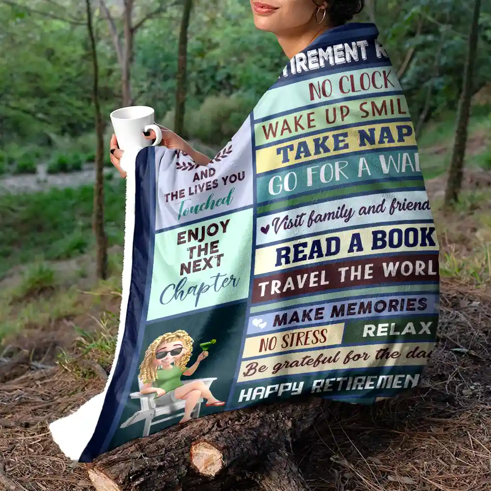 Retirement Rules Funny Farewell Gift - Personalized Fleece Blanket, Sherpa Blanket - Image 5