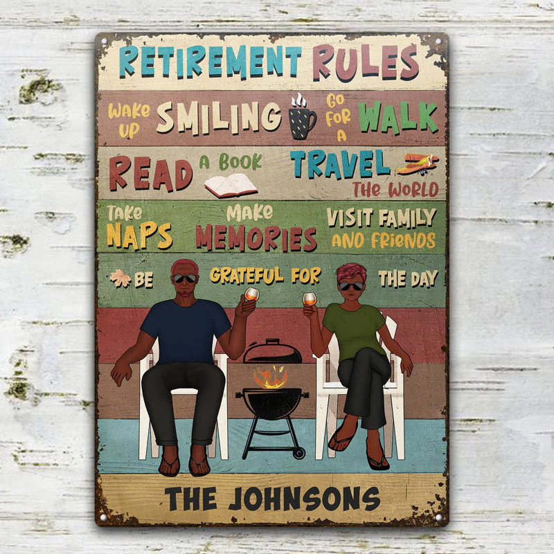 Retirement Rules - Gift For Couples - Personalized Custom Classic Metal Signs - Image 2