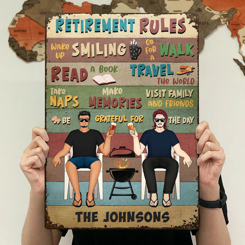 Retirement Rules - Gift For Couples - Personalized Custom Classic Metal Signs - Image 4