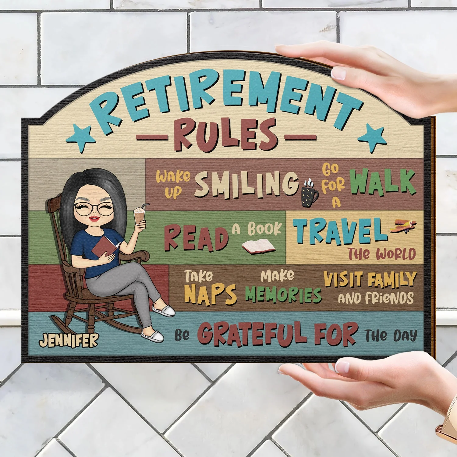 Retirement Rules - Gift For Father Mother Grandparents - Personalized Custom Shaped Wood Sign - Image 4