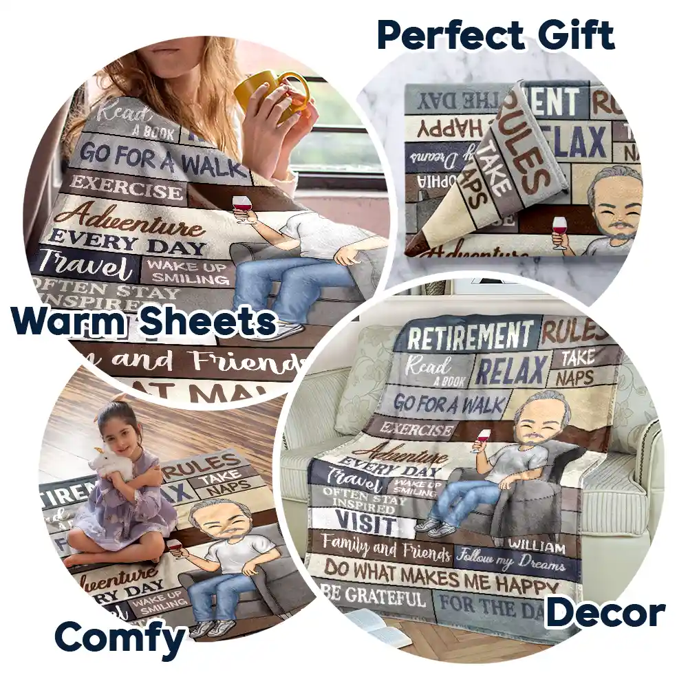 Retirement Rules - Personalized Fleece Blanket, Sherpa Blanket - Image 7