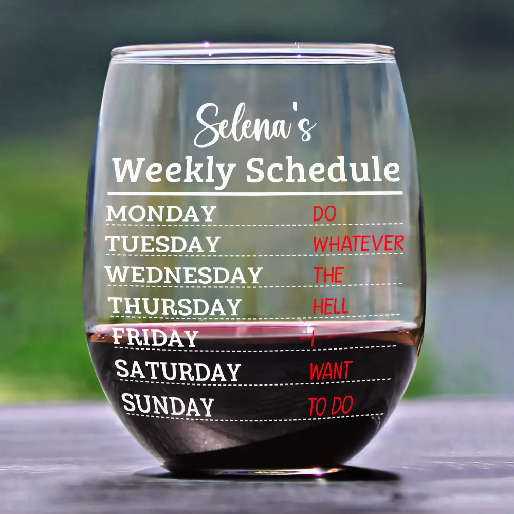 Retirement Weekly Schedule - Personalized Stemless Wine Glass - Image 2