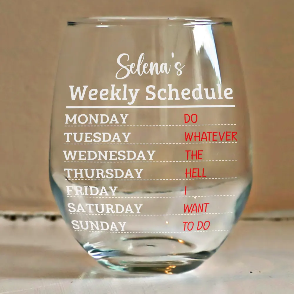 Retirement Weekly Schedule - Personalized Stemless Wine Glass - Image 4