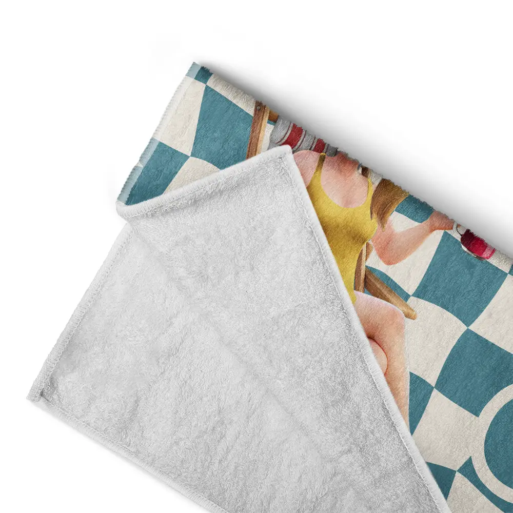 Retro Checker Just A Girl Who Loves Beach - Personalized Beach Towel - Image 4