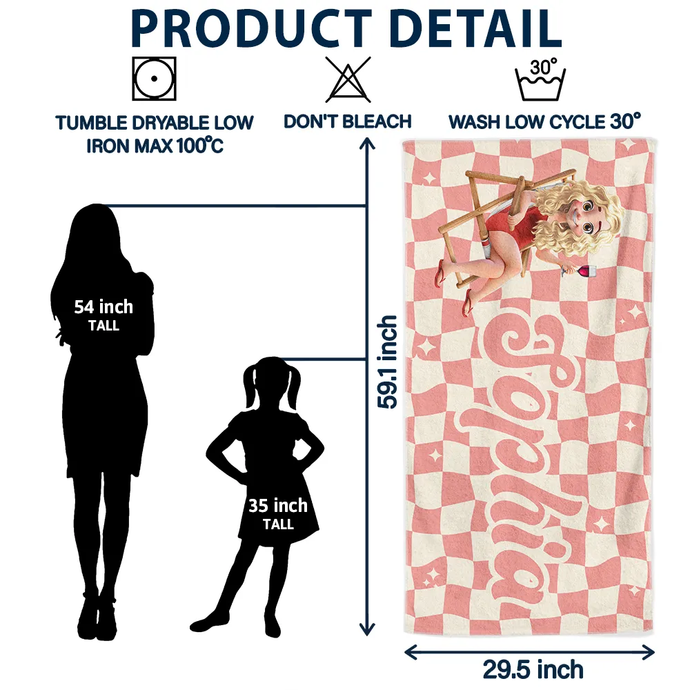 Retro Checker Just A Girl Who Loves Beach - Personalized Beach Towel - Image 6