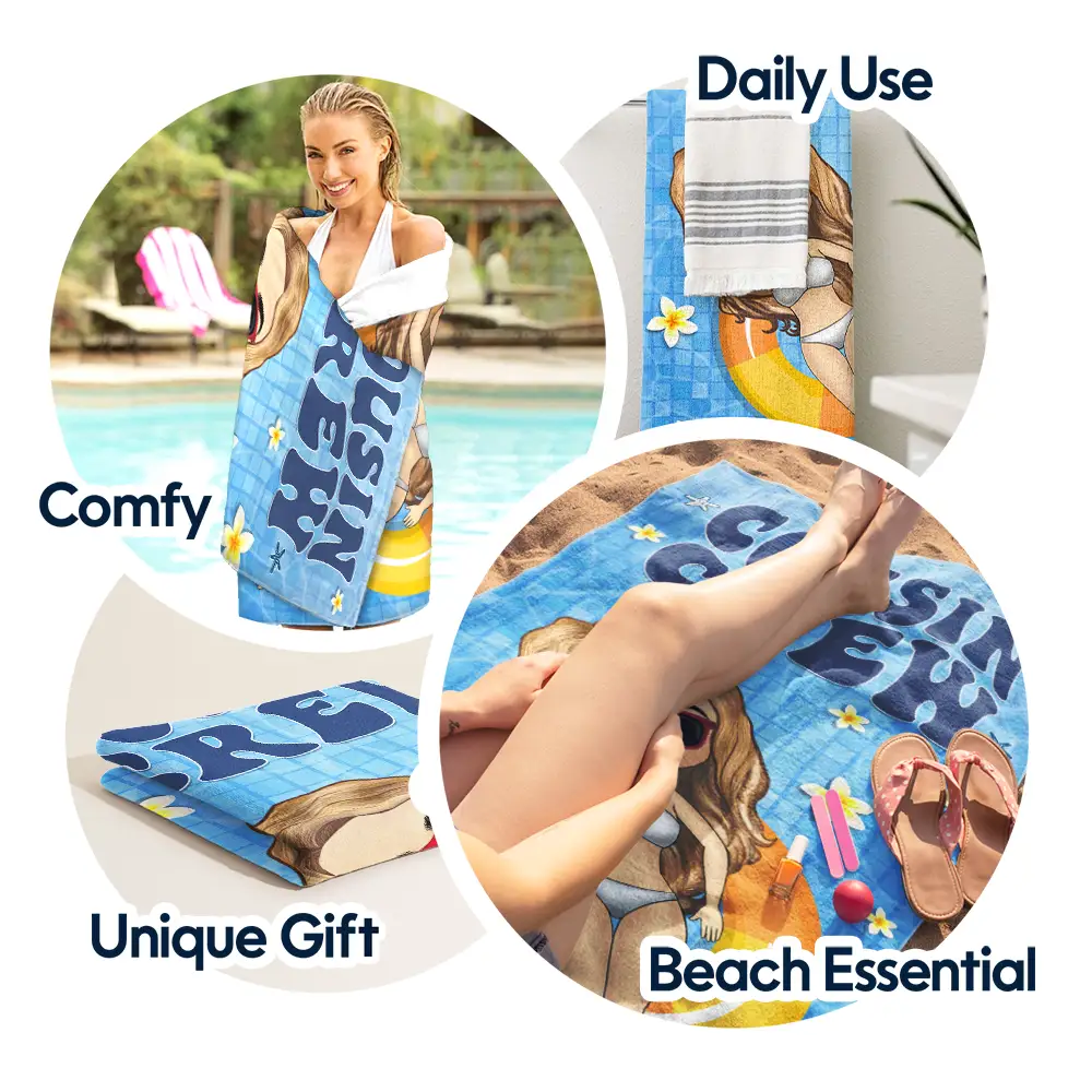 Retro Cousin Crew Chibi Sister Brother - Personalized Beach Towel - Image 5