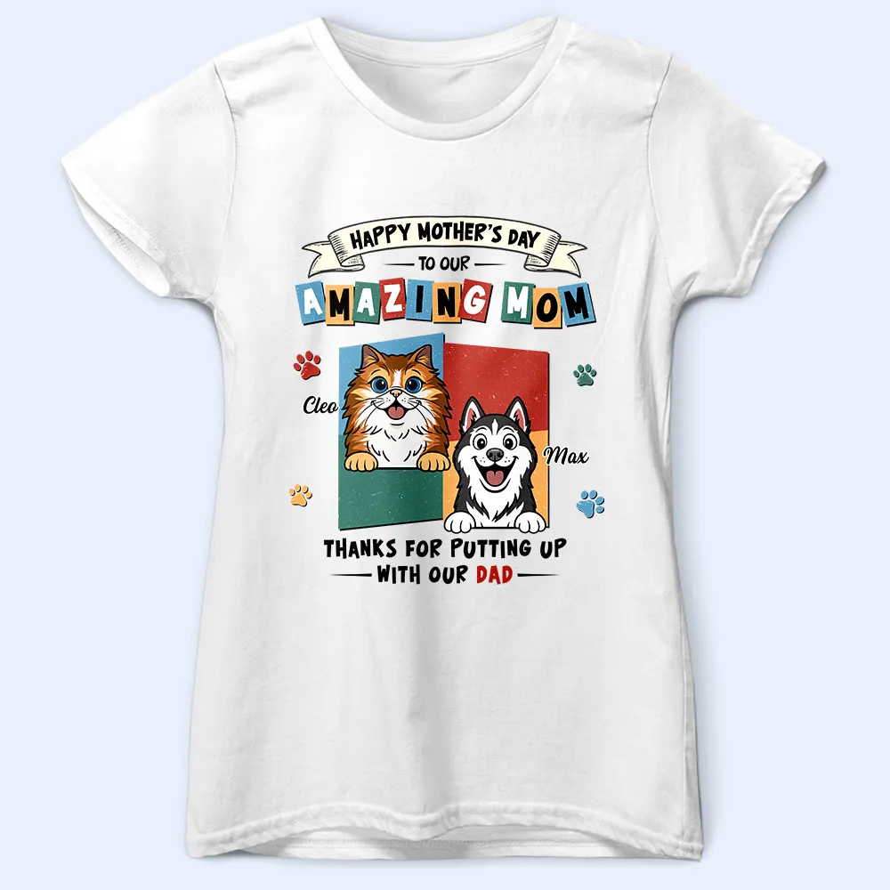 Retro Dog Cat To My Amazing Mom - Personalized T Shirt - Image 4