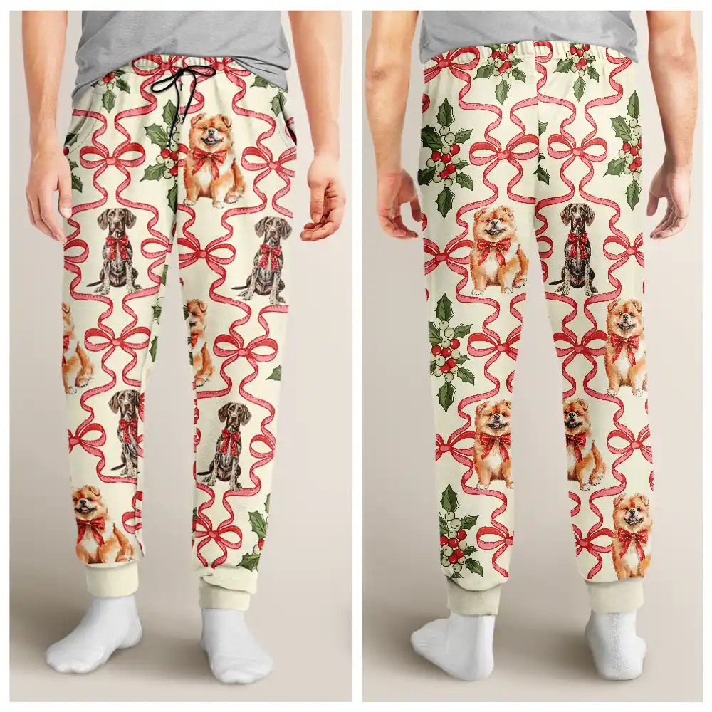 Retro Holy Berries And Decorative Bow - Personalized Pajama Pants - Image 4
