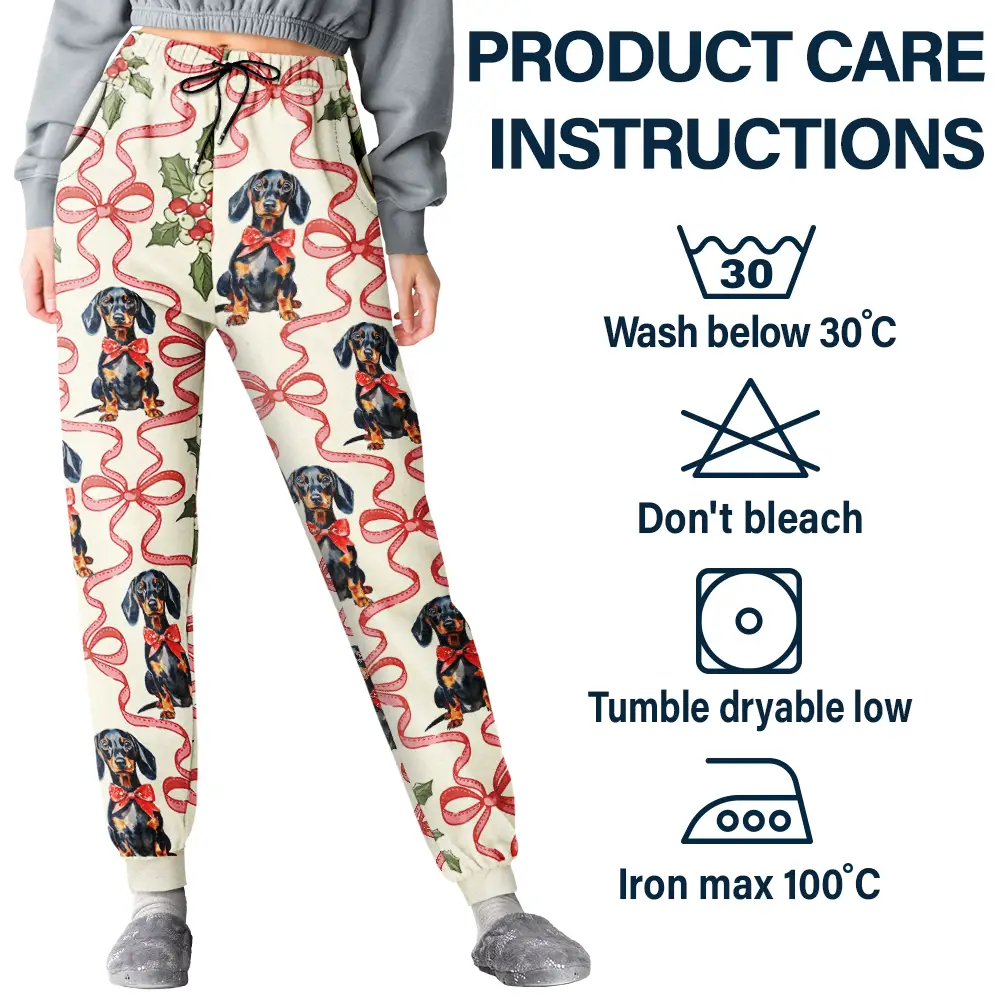 Retro Holy Berries And Decorative Bow - Personalized Pajama Pants - Image 5