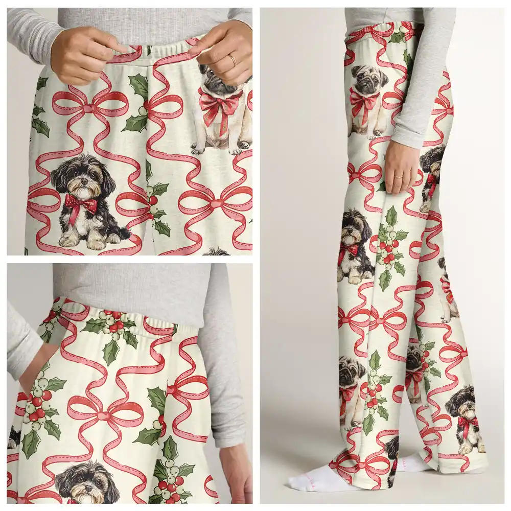 Retro Holy Berries And Decorative Bow - Personalized Pajama Pants - Image 7