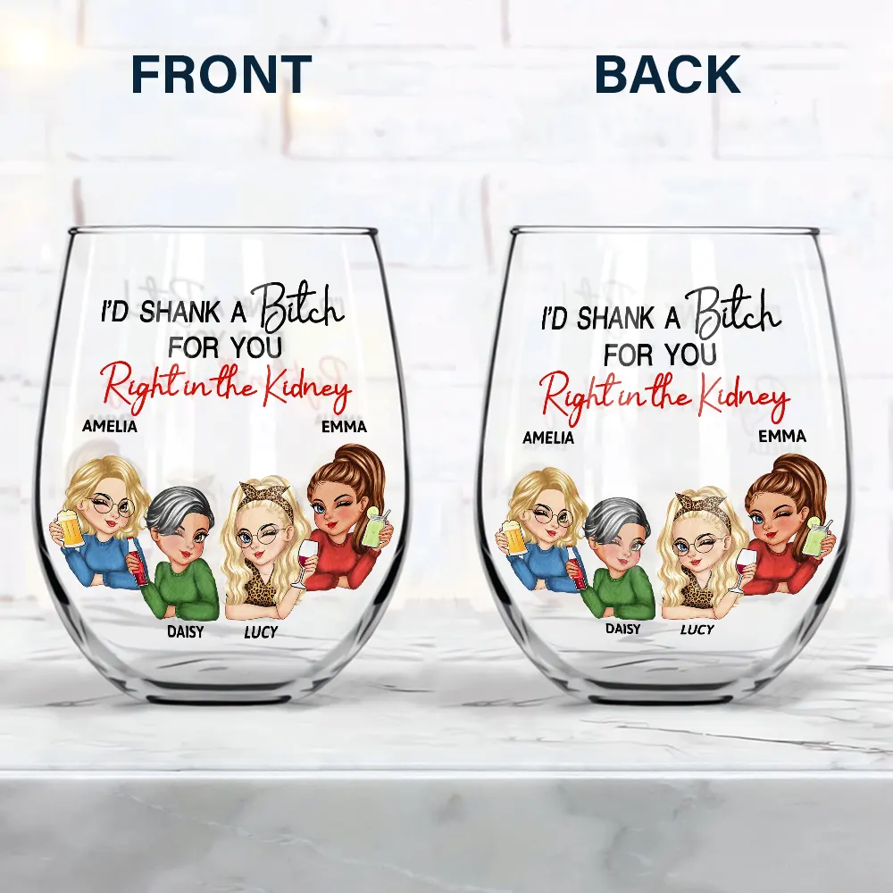 Right In The Kidney Besties Sisters - Personalized Stemless Wine Glass - Image 4