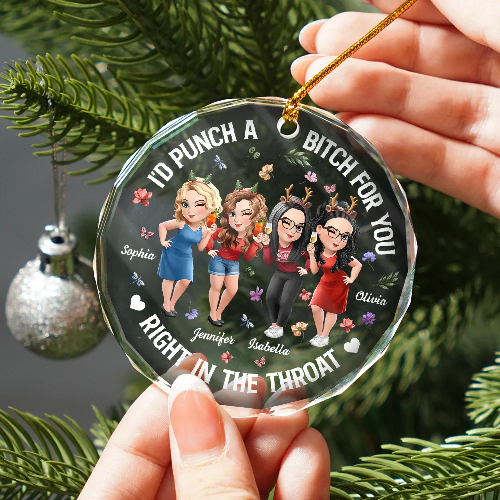 Right In The Throat 3D Effect Bestie Funny - Personalized Circle Glass Ornament - Image 2