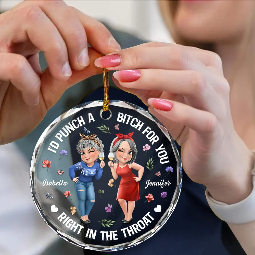Right In The Throat 3D Effect Bestie Funny - Personalized Circle Glass Ornament - Image 4
