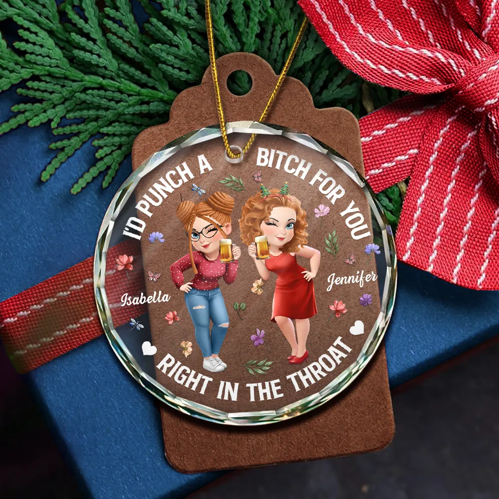 Right In The Throat 3D Effect Bestie Funny - Personalized Circle Glass Ornament - Image 5