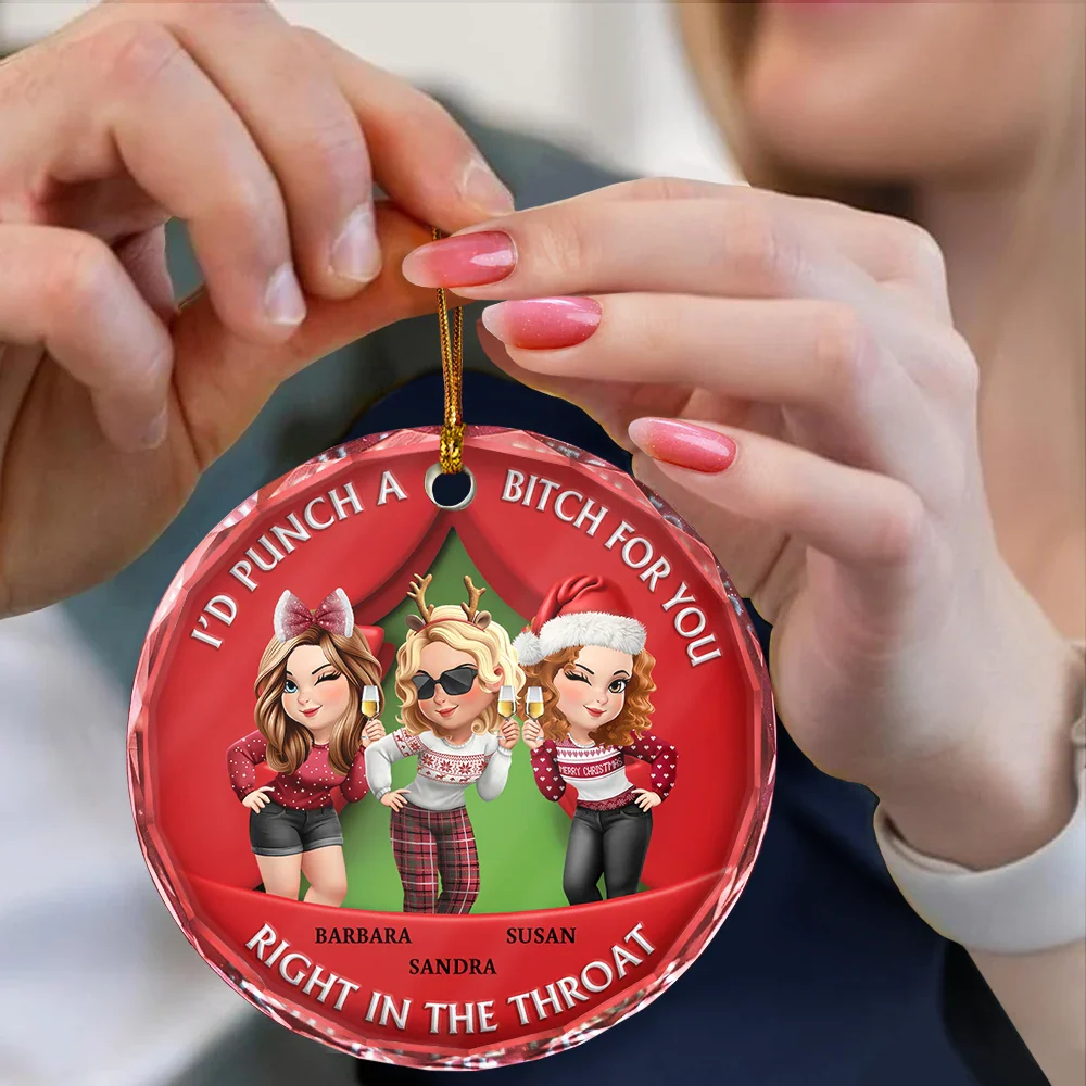 Right In The Throat 3D Effect Bestie - Personalized Circle Glass Ornament - Image 4