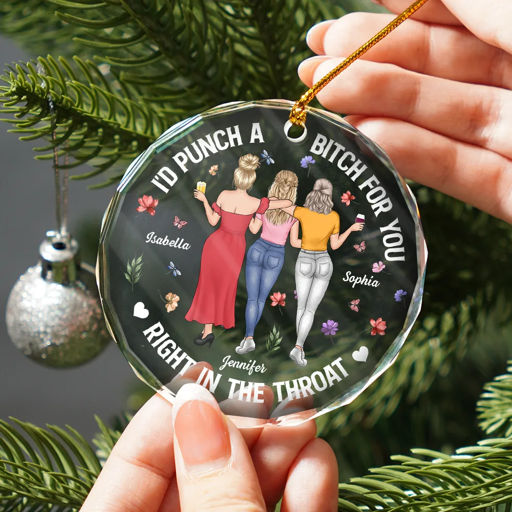 Right In The Throat Bestie Backside - Personalized Circle Glass Ornament - Image 2
