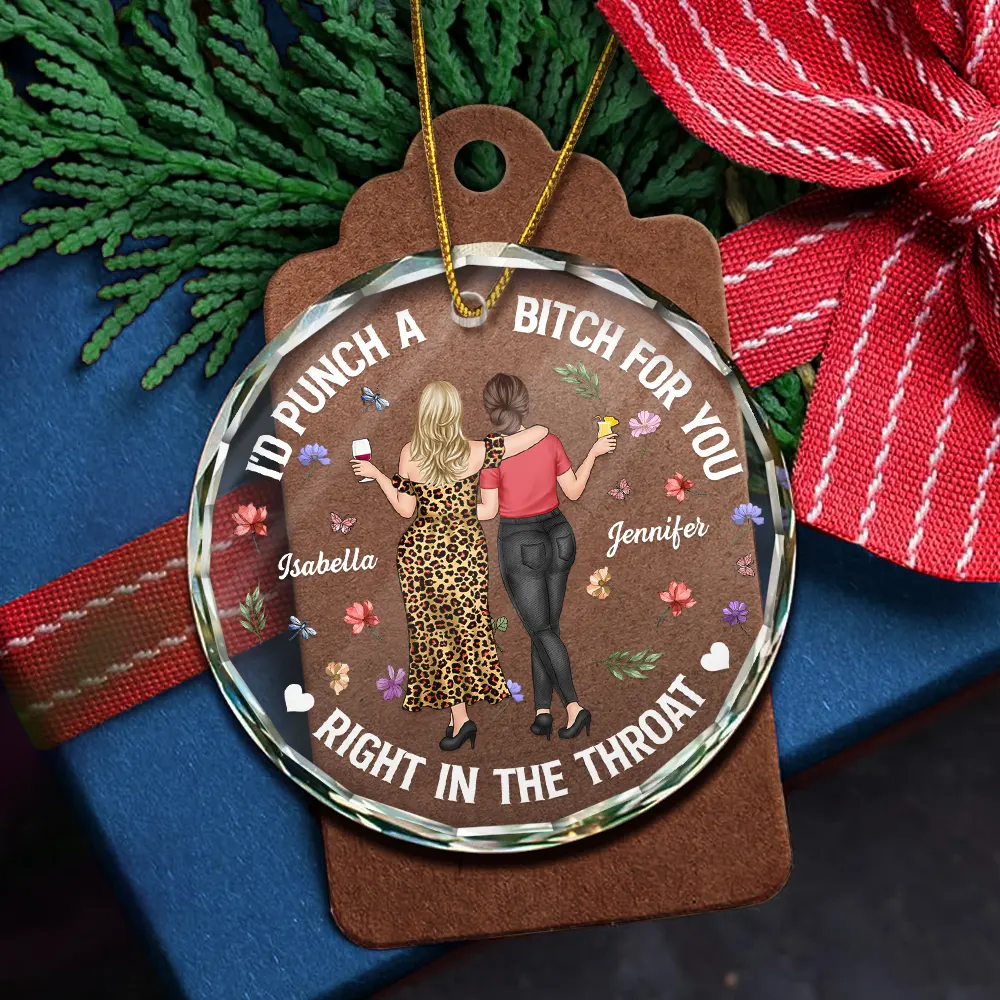 Right In The Throat Bestie Backside - Personalized Circle Glass Ornament - Image 5