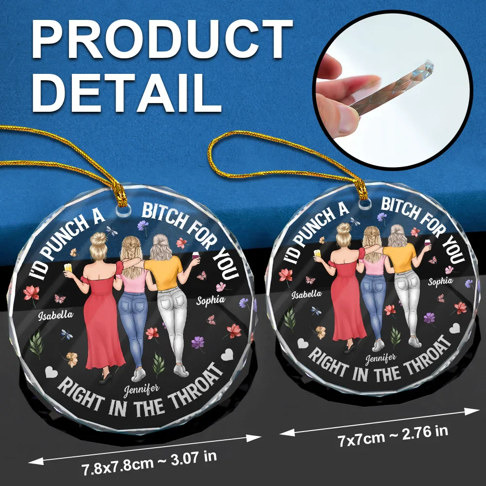 Right In The Throat Bestie Backside - Personalized Circle Glass Ornament - Image 6