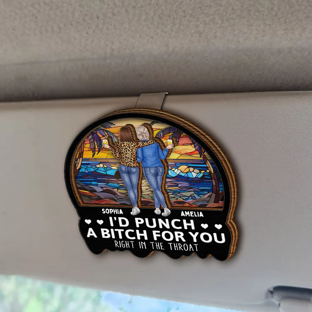 Right In The Throat Bestie Sister - Personalized Custom Shaped Car Visor Clip - Image 2