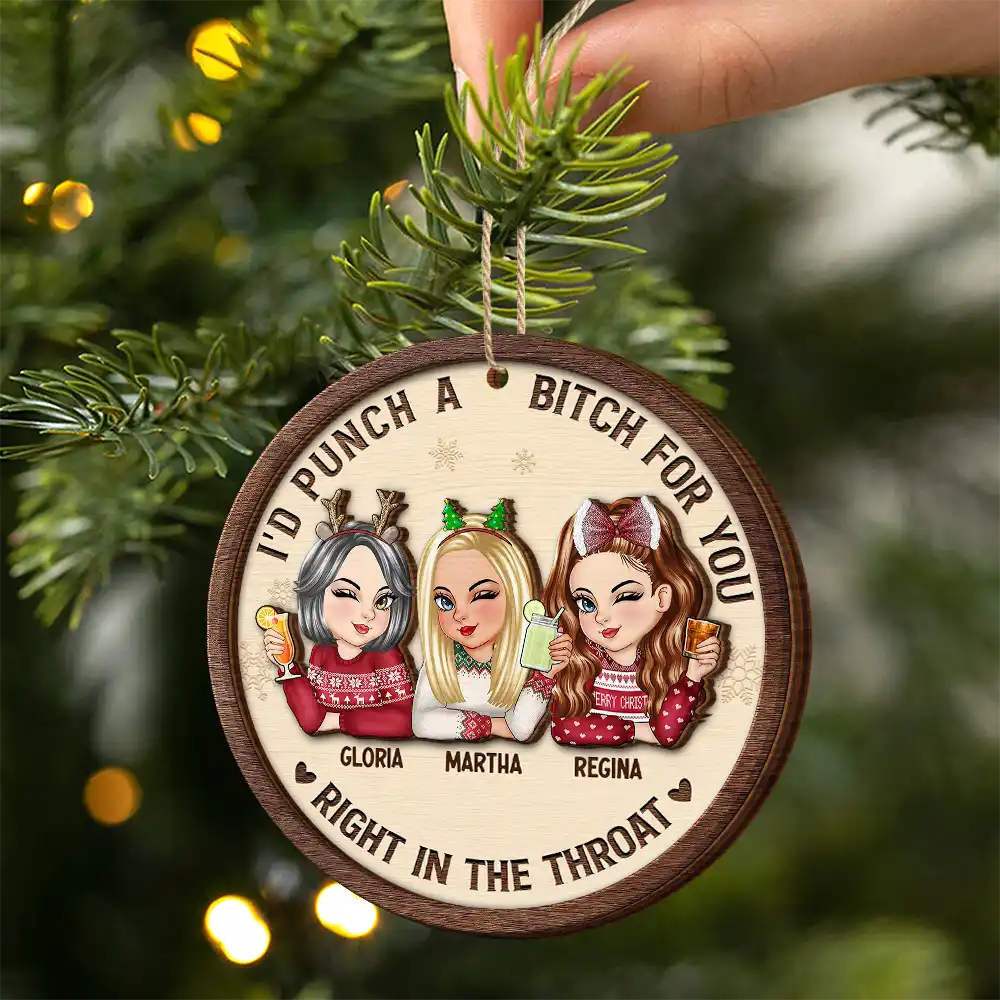 Right In The Throat Besties - Personalized 2-Layered Wooden Ornament - Image 2