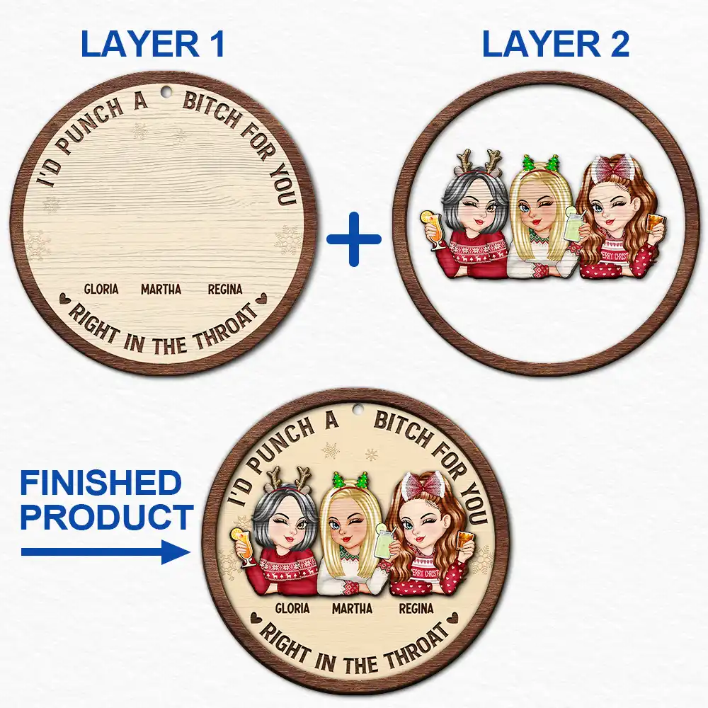 Right In The Throat Besties - Personalized 2-Layered Wooden Ornament - Image 6