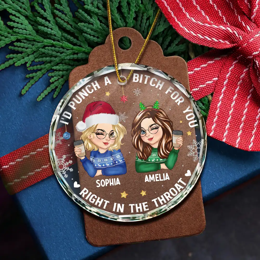 Right In The Throat Besties - Personalized Circle Glass Ornament - Image 5