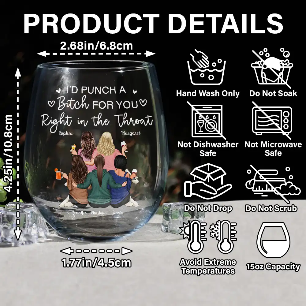 Right In The Throat Besties Sisters Backside - Personalized Stemless Wine Glass - Image 5