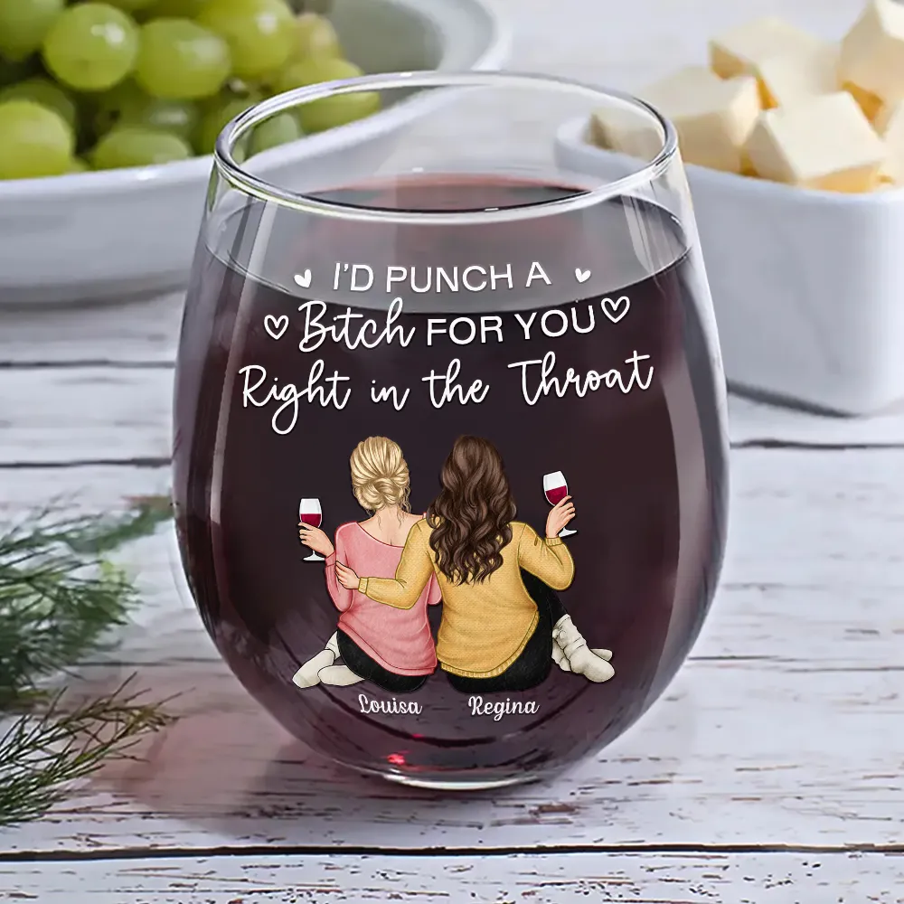Right In The Throat Besties Sisters Backside - Personalized Stemless Wine Glass - Image 6