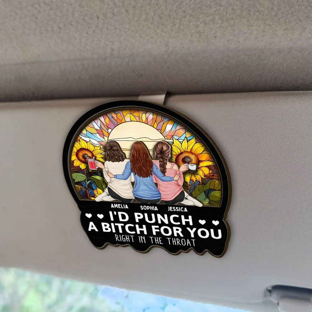 Right In The Throat Besties Sisters - Personalized Custom Shaped Car Visor Clip - Image 2
