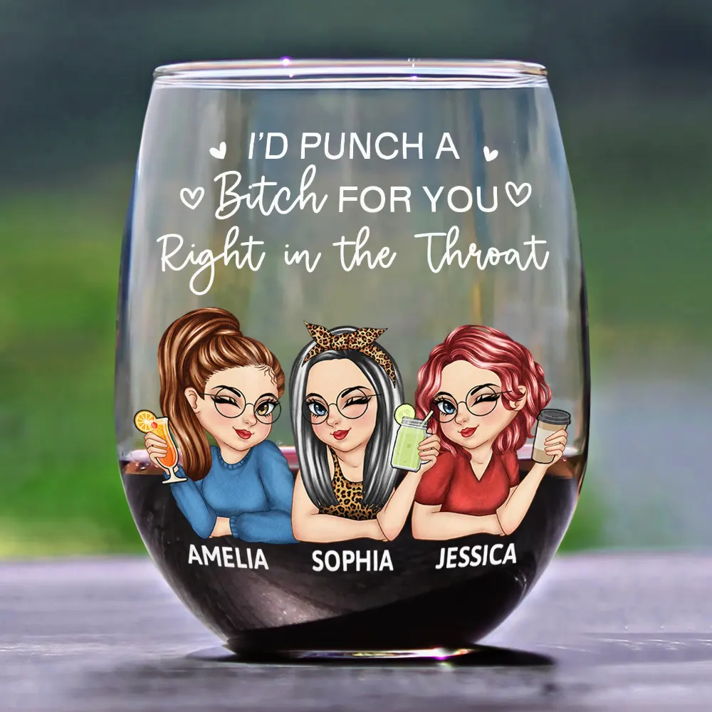 Right In The Throat Besties Sisters - Personalized Stemless Wine Glass - Image 2